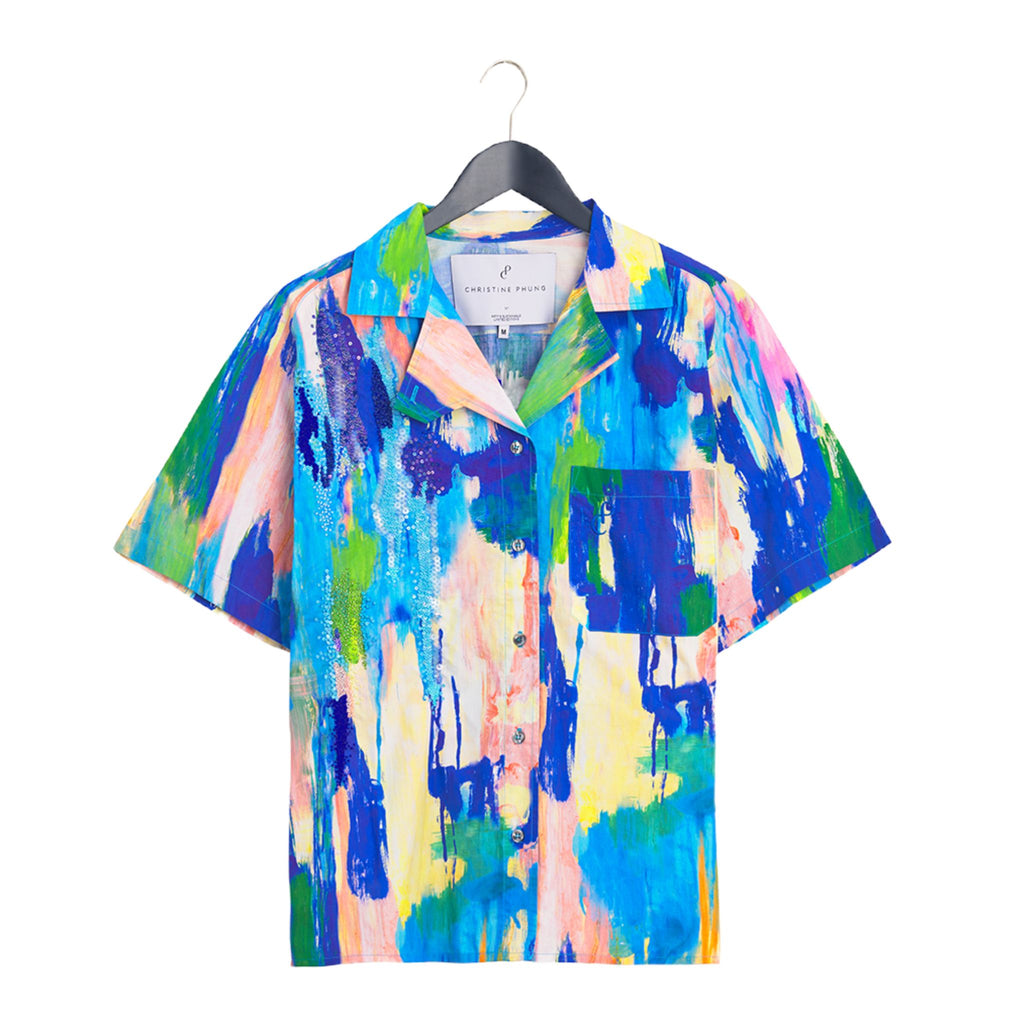 Chemise ALFA Brodée à la main Bleue