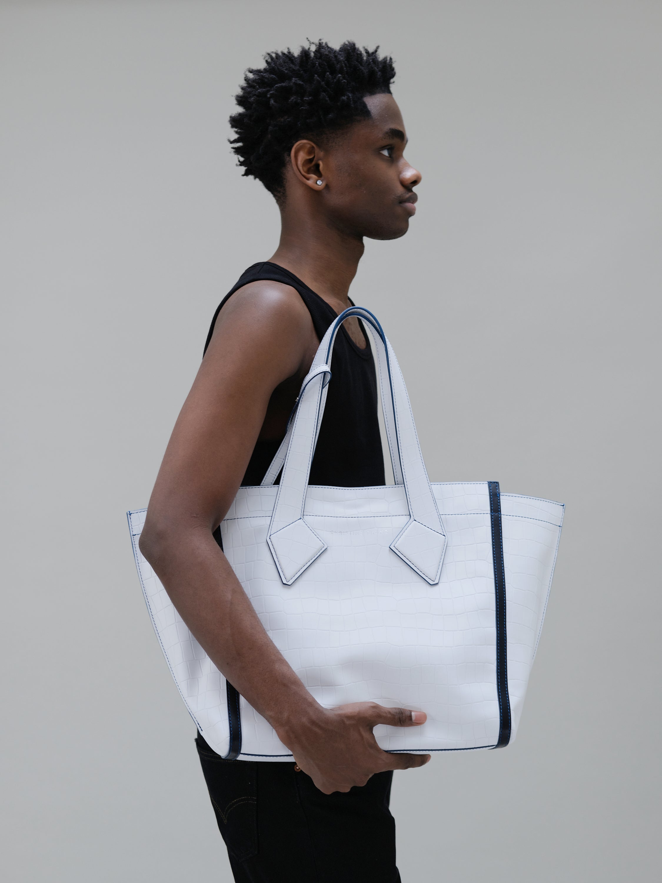 SAC CABAS L BLANC CROCO