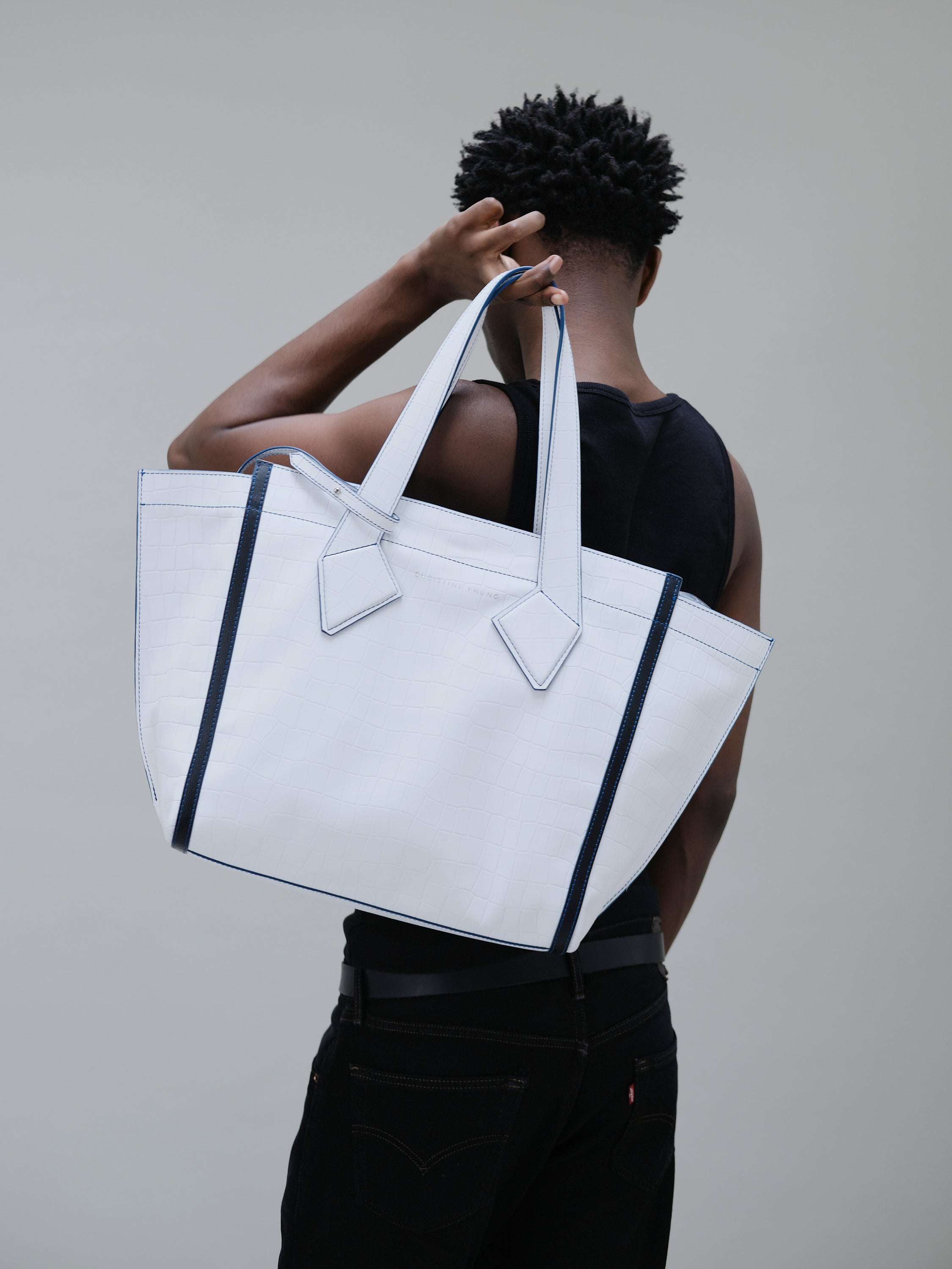 SAC CABAS L BLANC CROCO