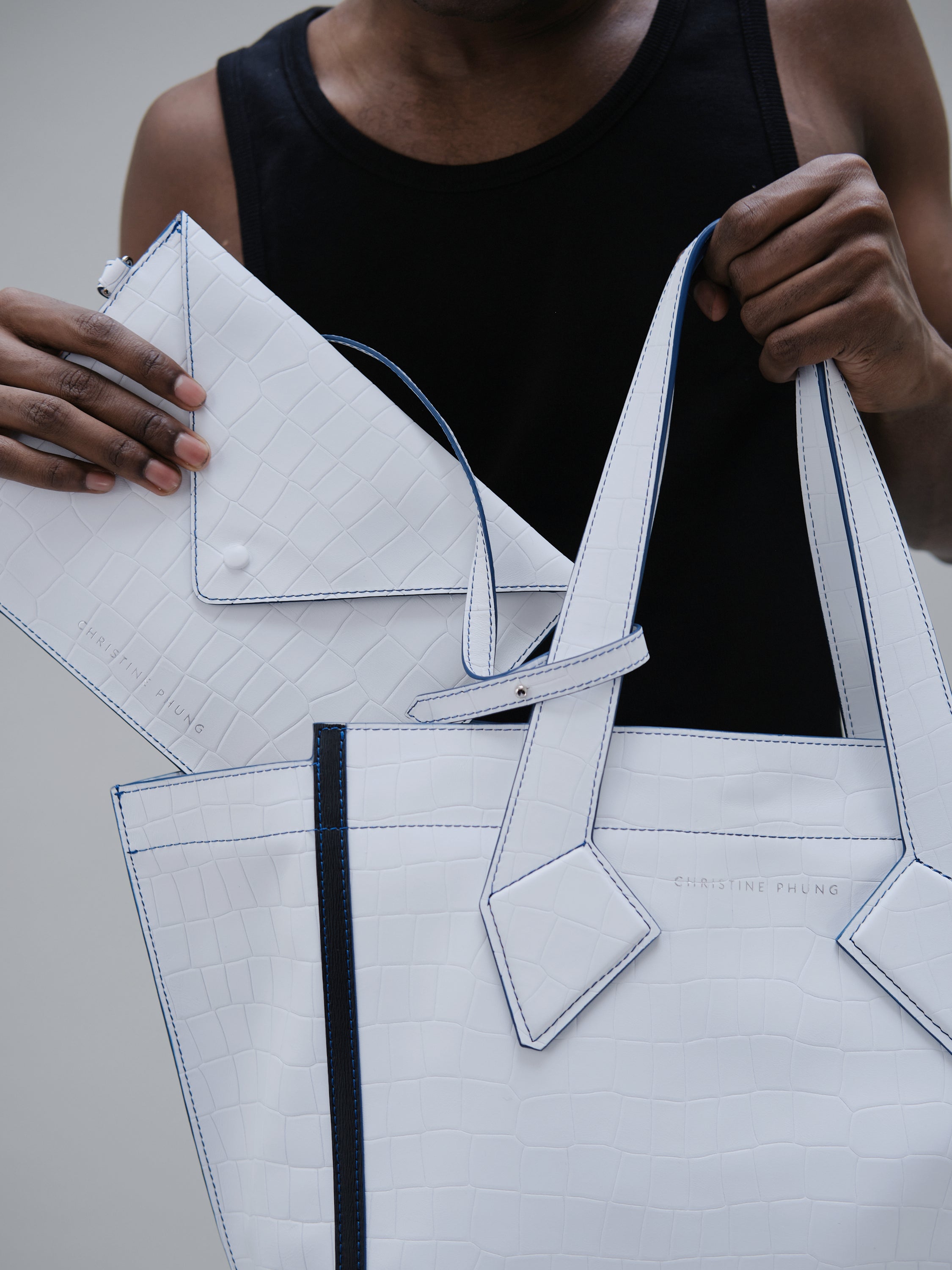 SAC CABAS L BLANC CROCO