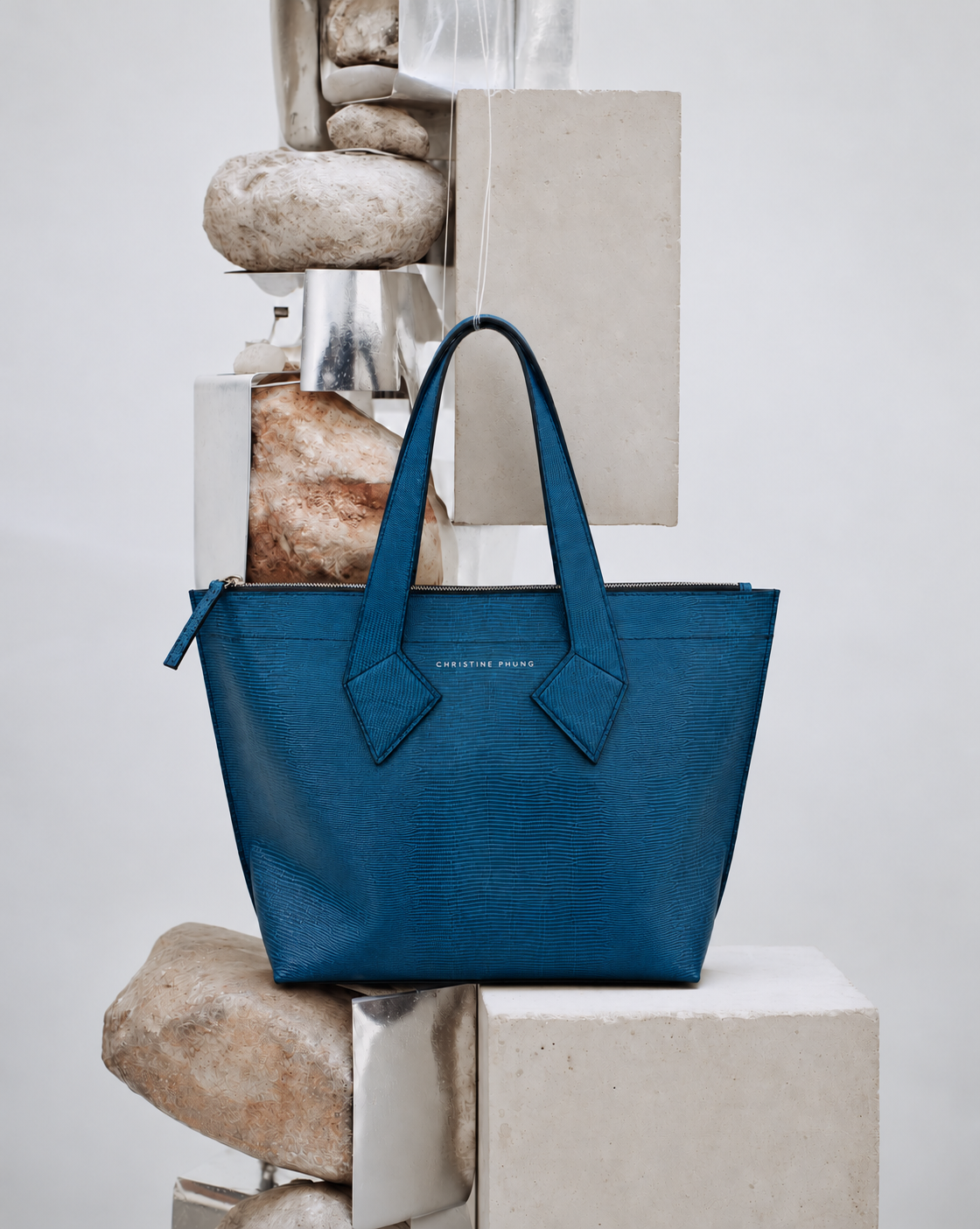 Sac Cabas XM Bleu Lézard – Cuir Upcyclé