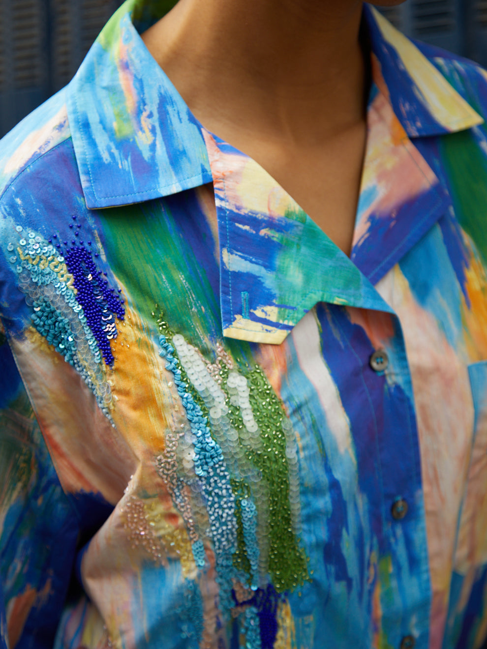 Chemise ALFA Brodée à la main Bleue