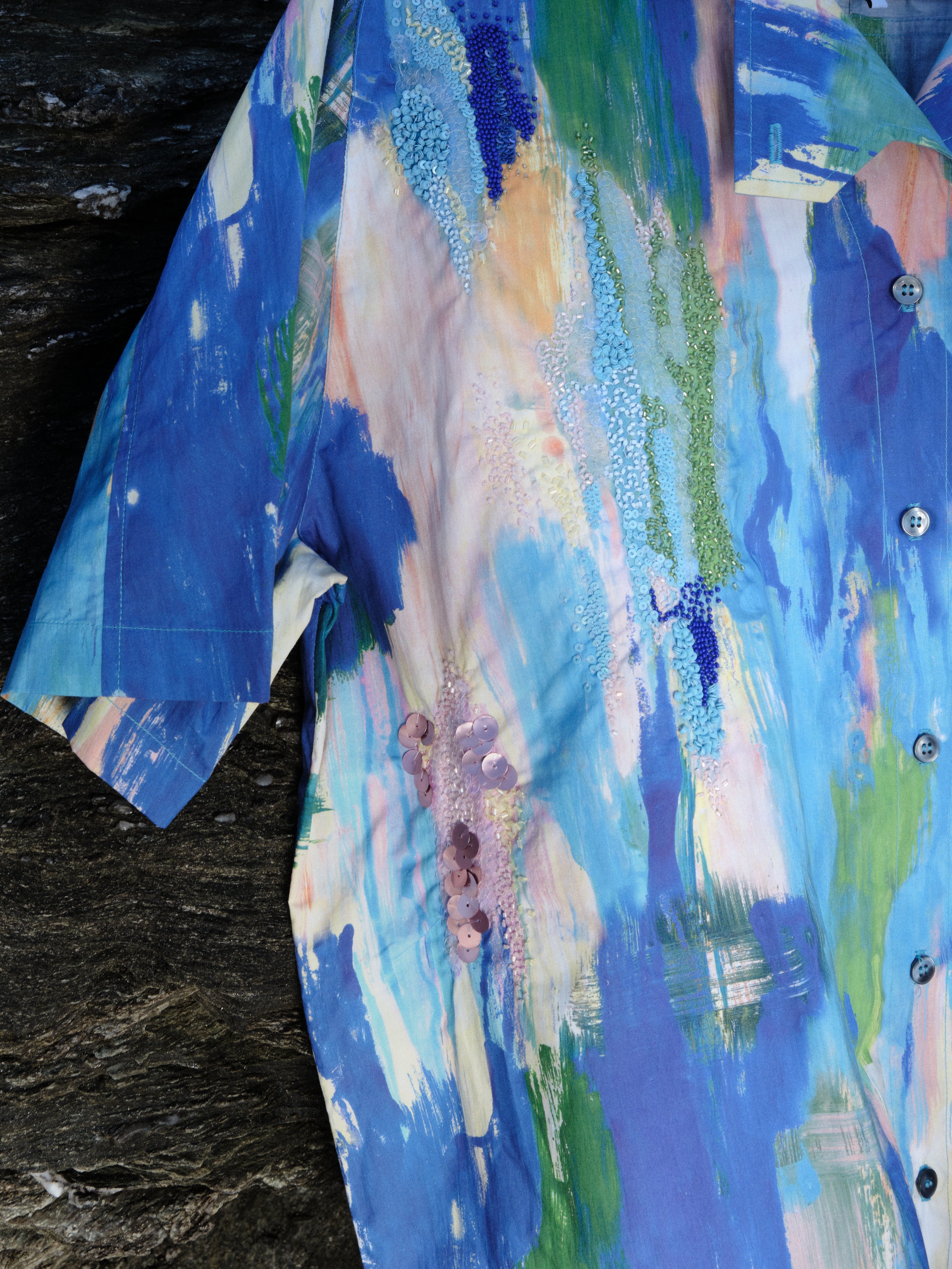 Chemise ALFA Brodée à la main Bleue