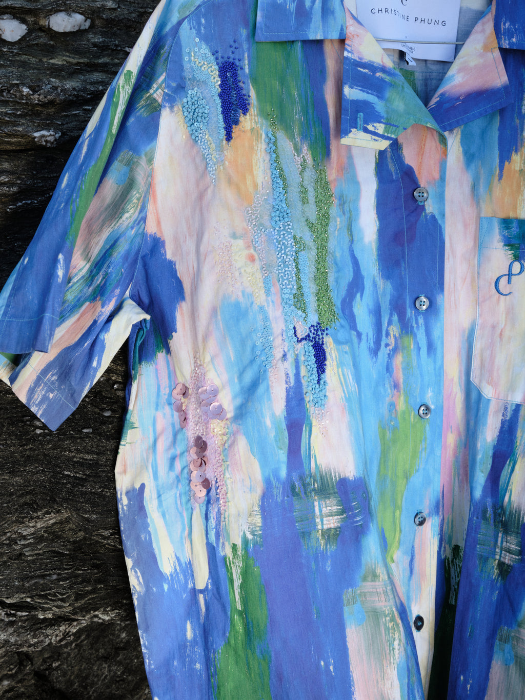 Chemise ALFA Brodée à la main Bleue