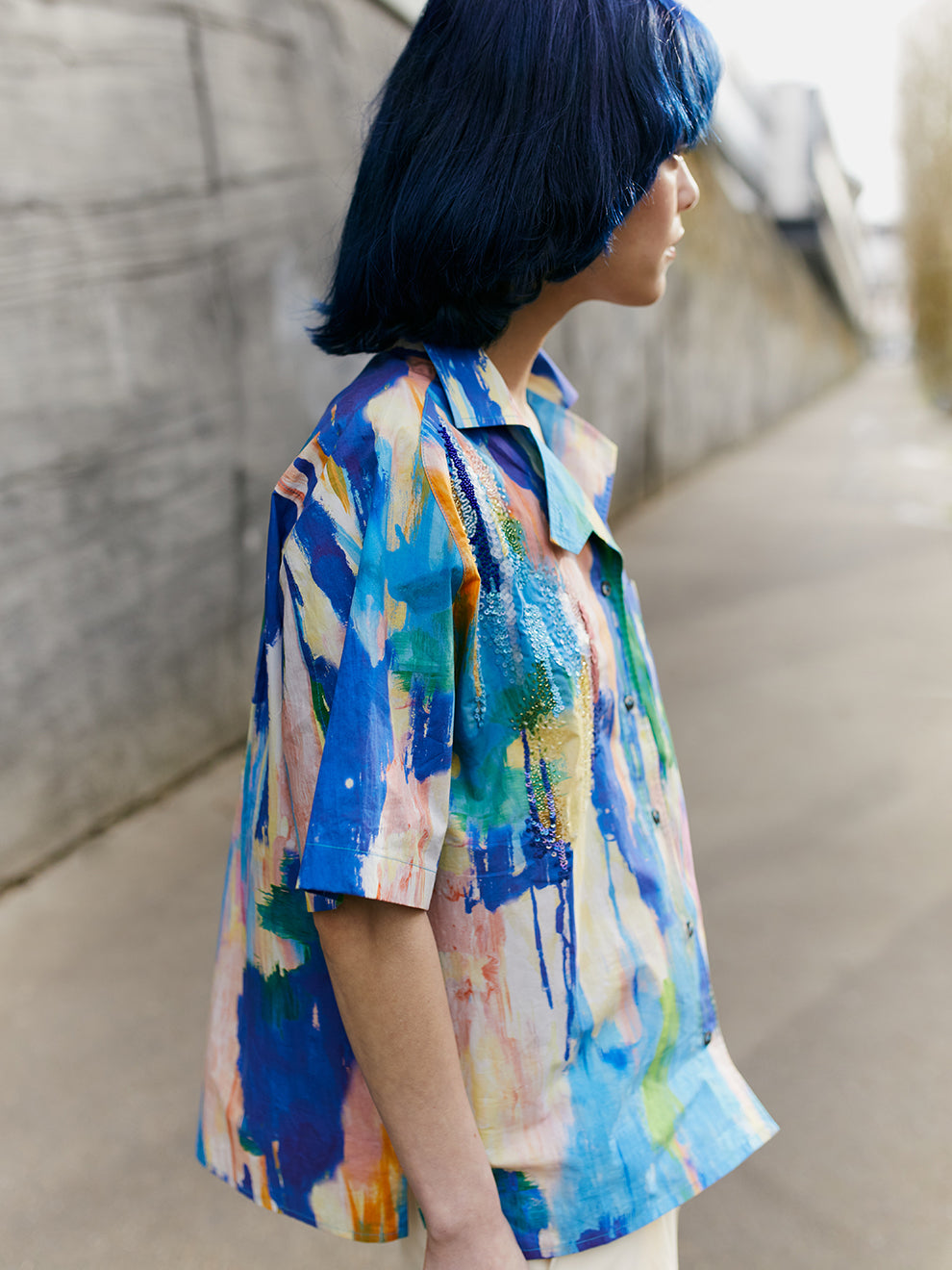 Chemise ALFA Brodée à la main Bleue