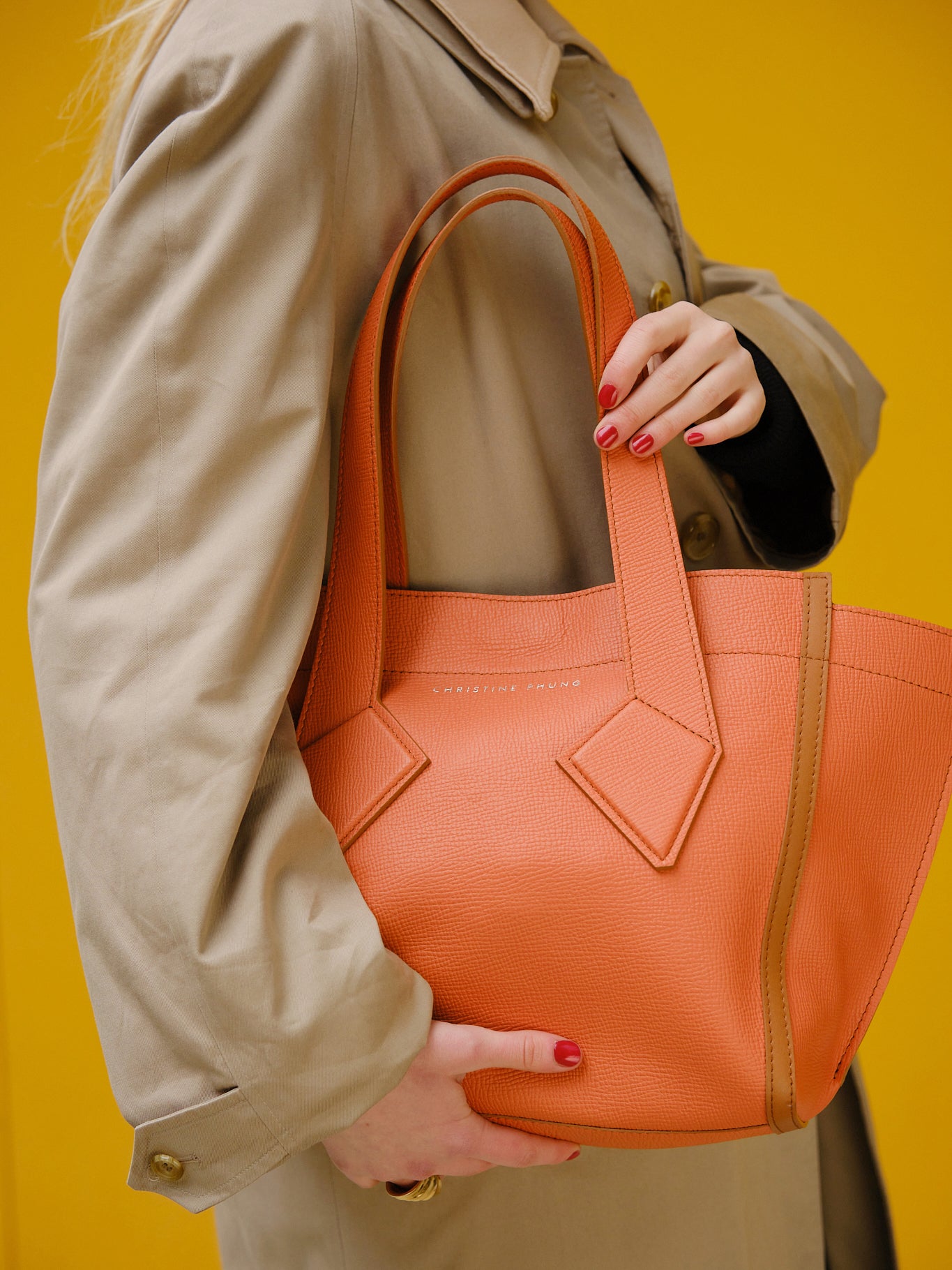Orange Leather M Tote Bag