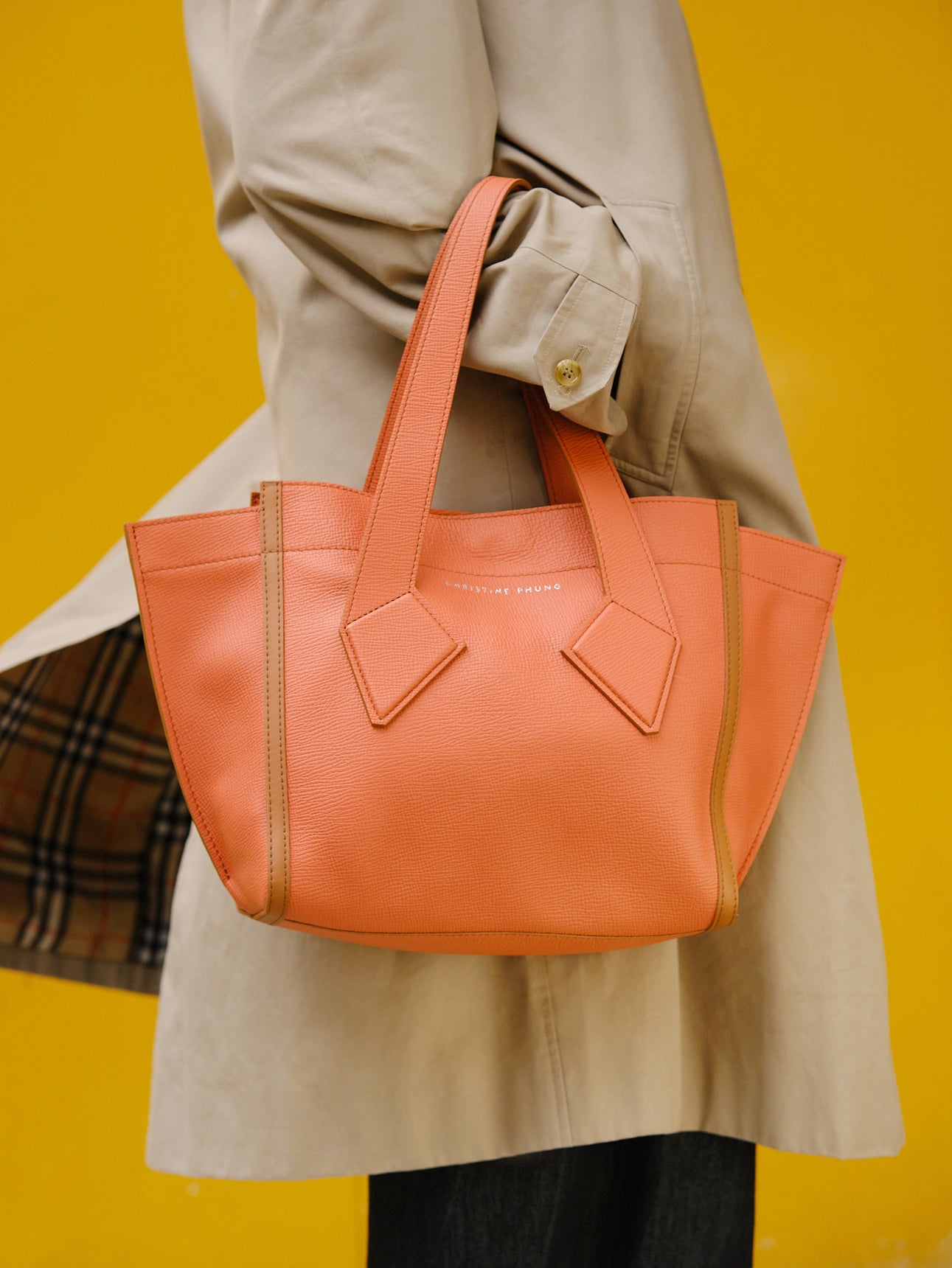 Orange Leather M Tote Bag