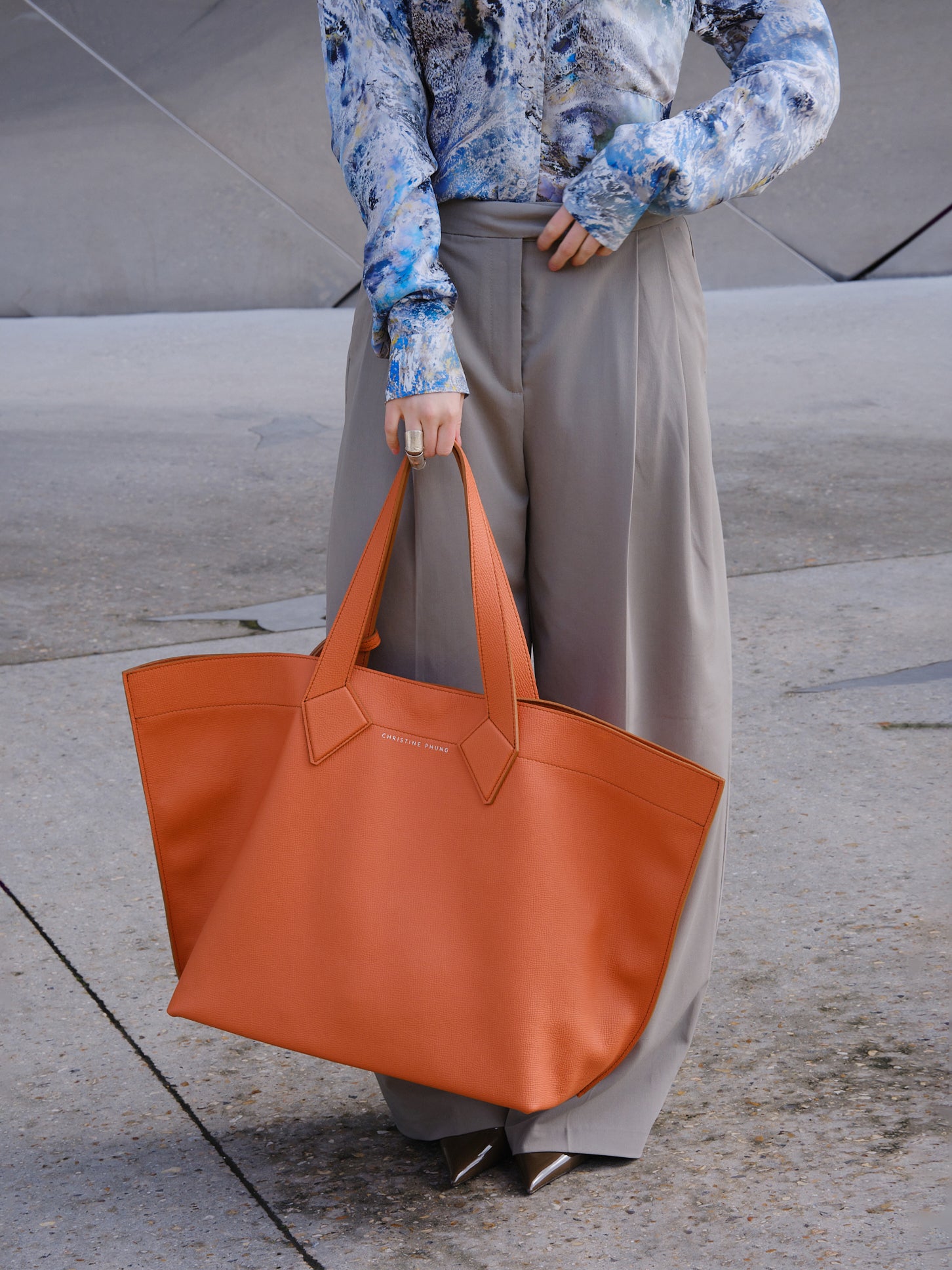 XL Orange Leather Tote Bag