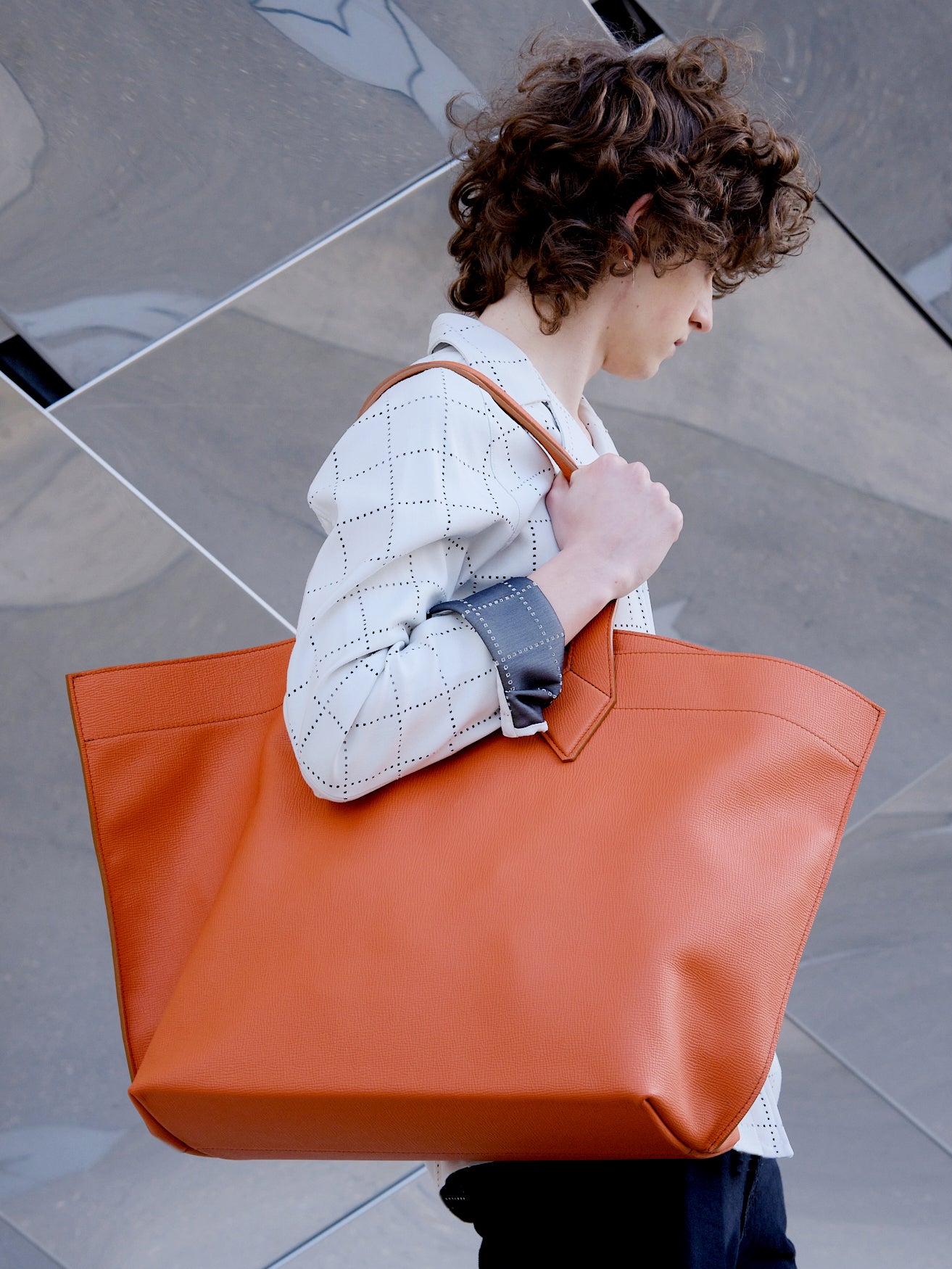 XL Orange Leather Tote Bag