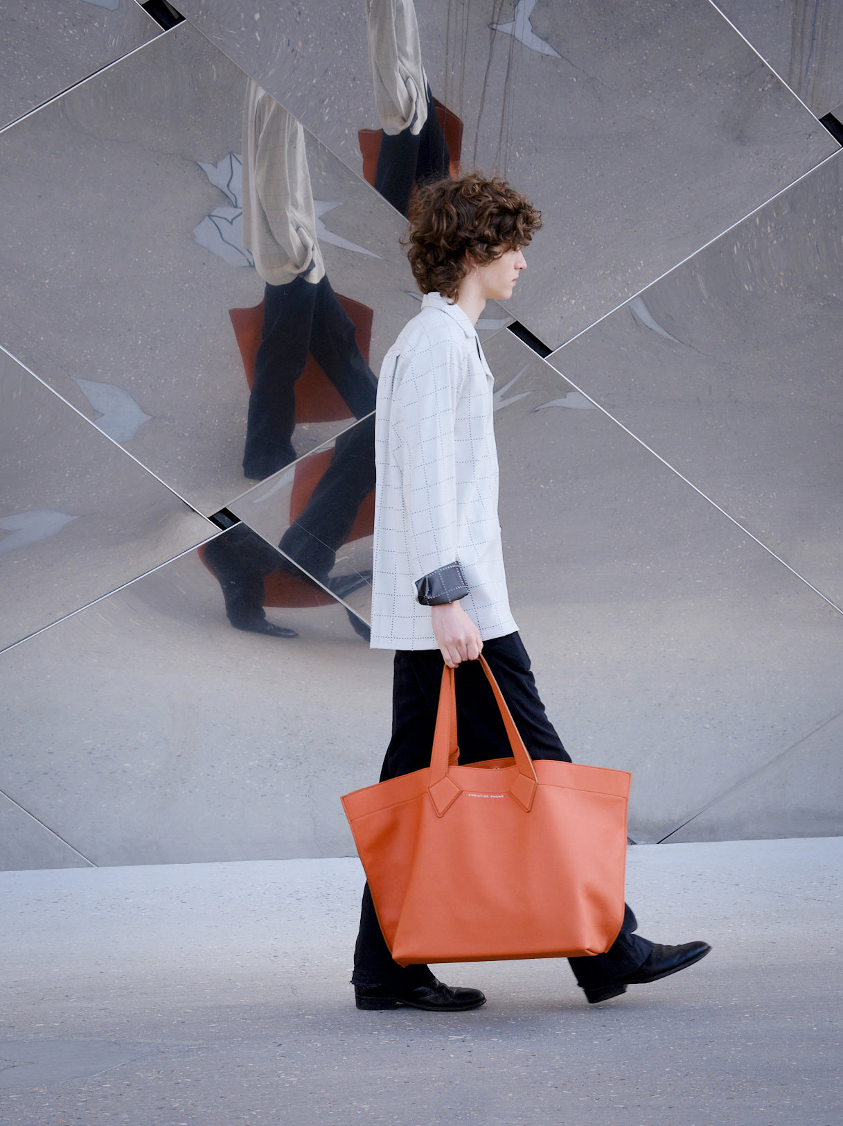 XL Orange Leather Tote Bag