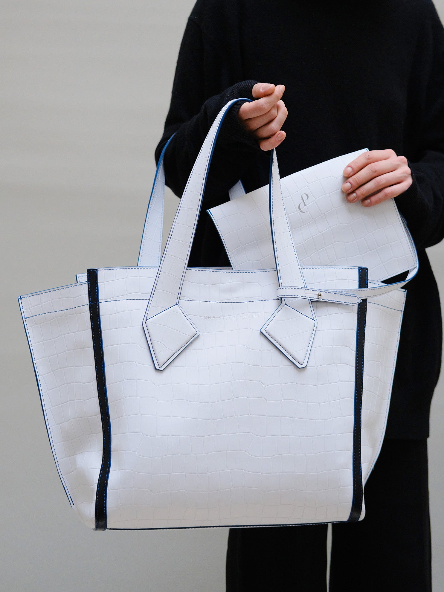 SAC CABAS L BLANC CROCO