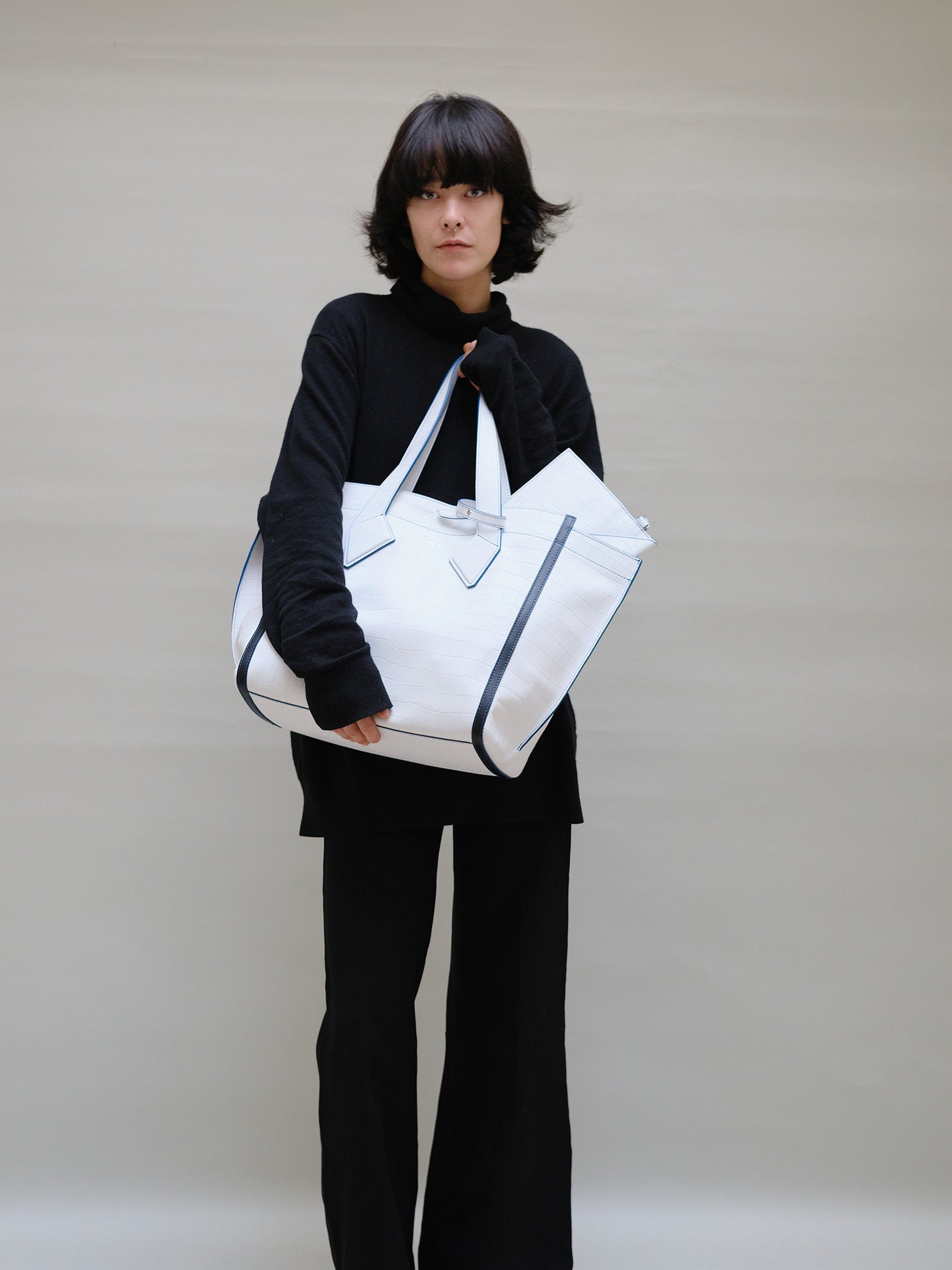 SAC CABAS L BLANC CROCO