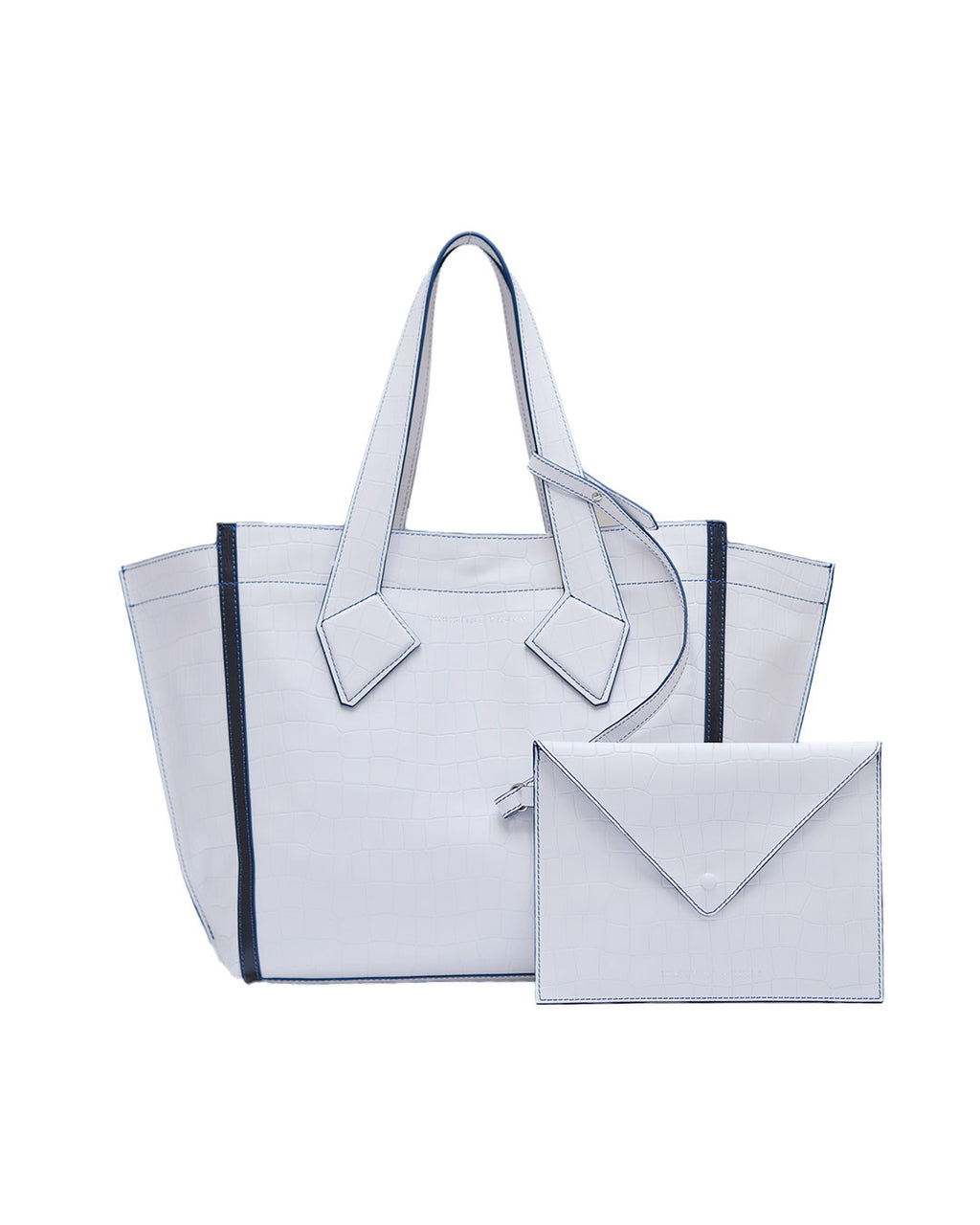 L WHITE CROCODILE CABAS