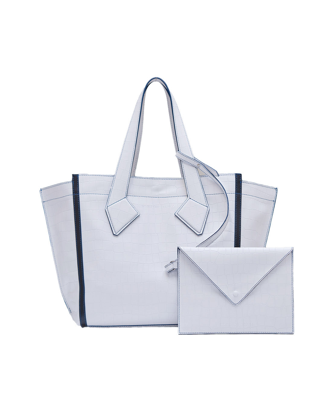 L WHITE CROCODILE CABAS