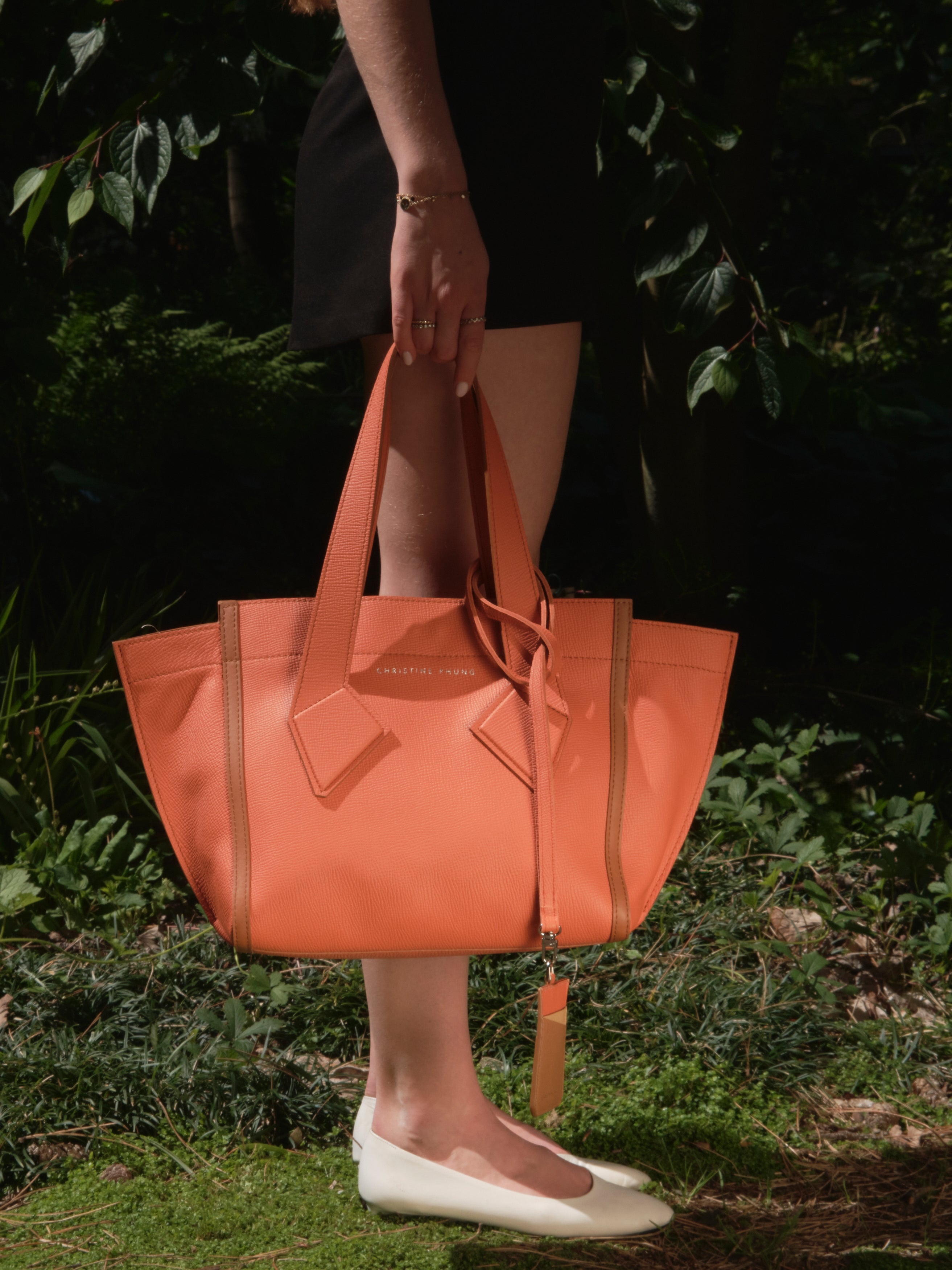 Orange Leather M Tote Bag