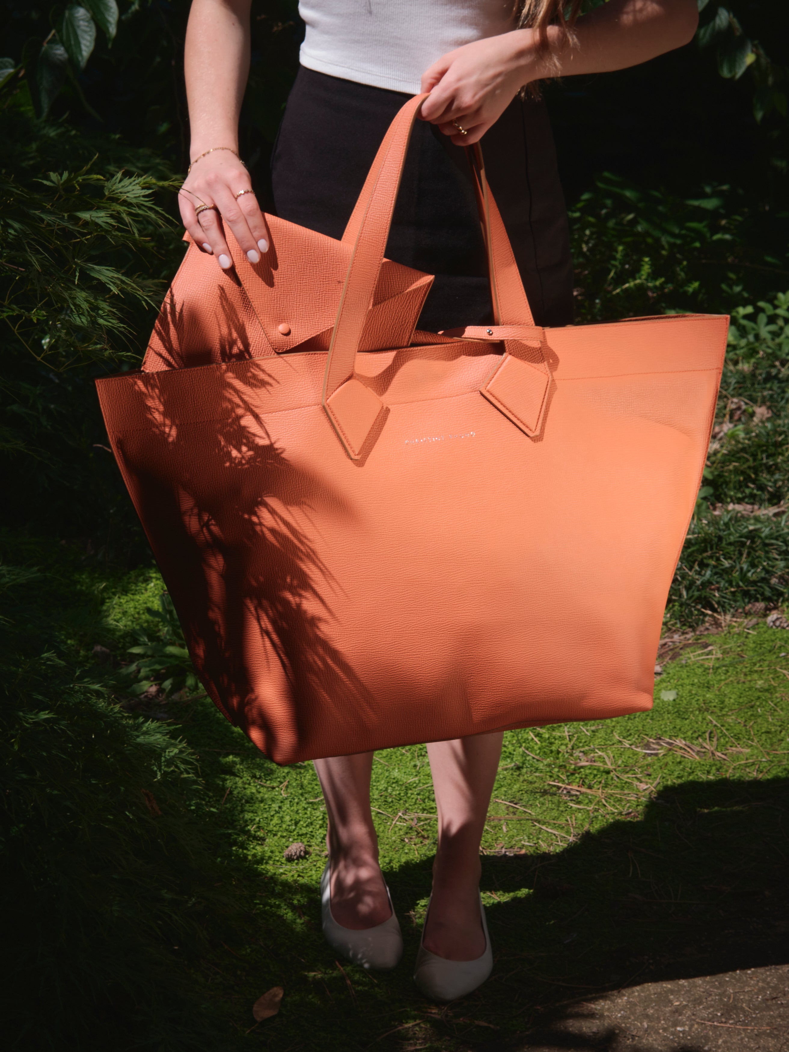 XL Orange Leather Tote Bag