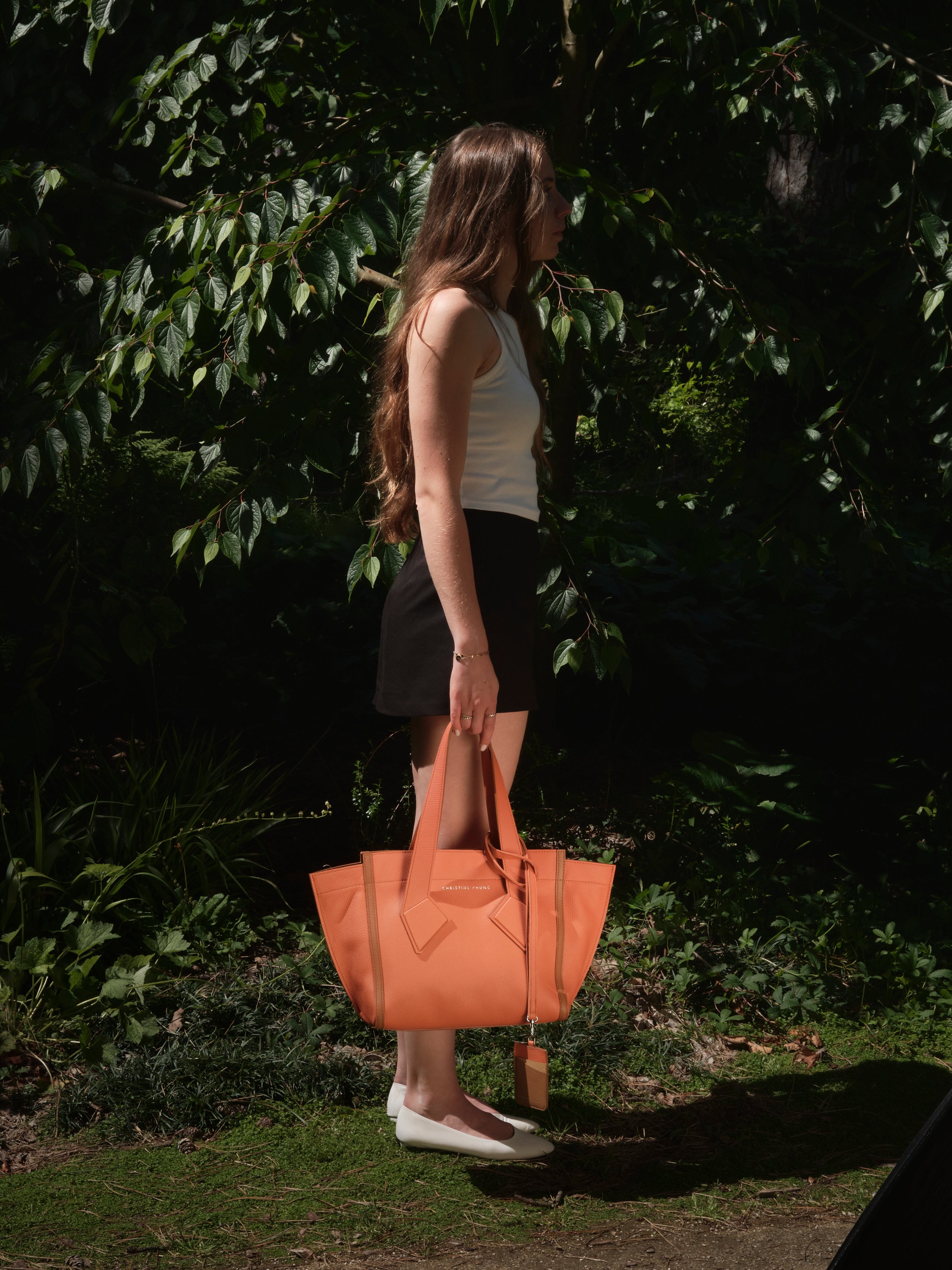Orange Leather M Tote Bag