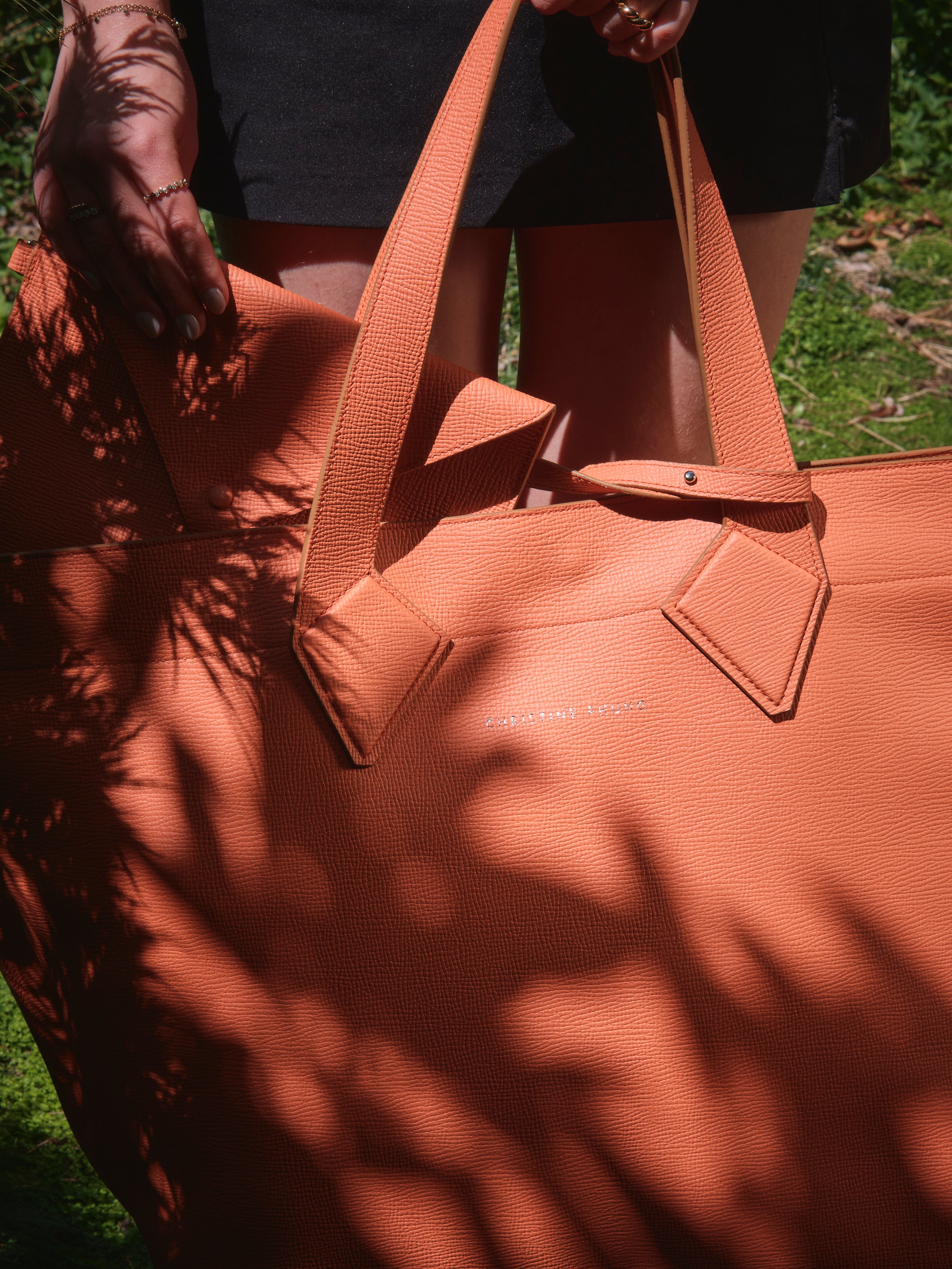 XL Orange Leather Tote Bag