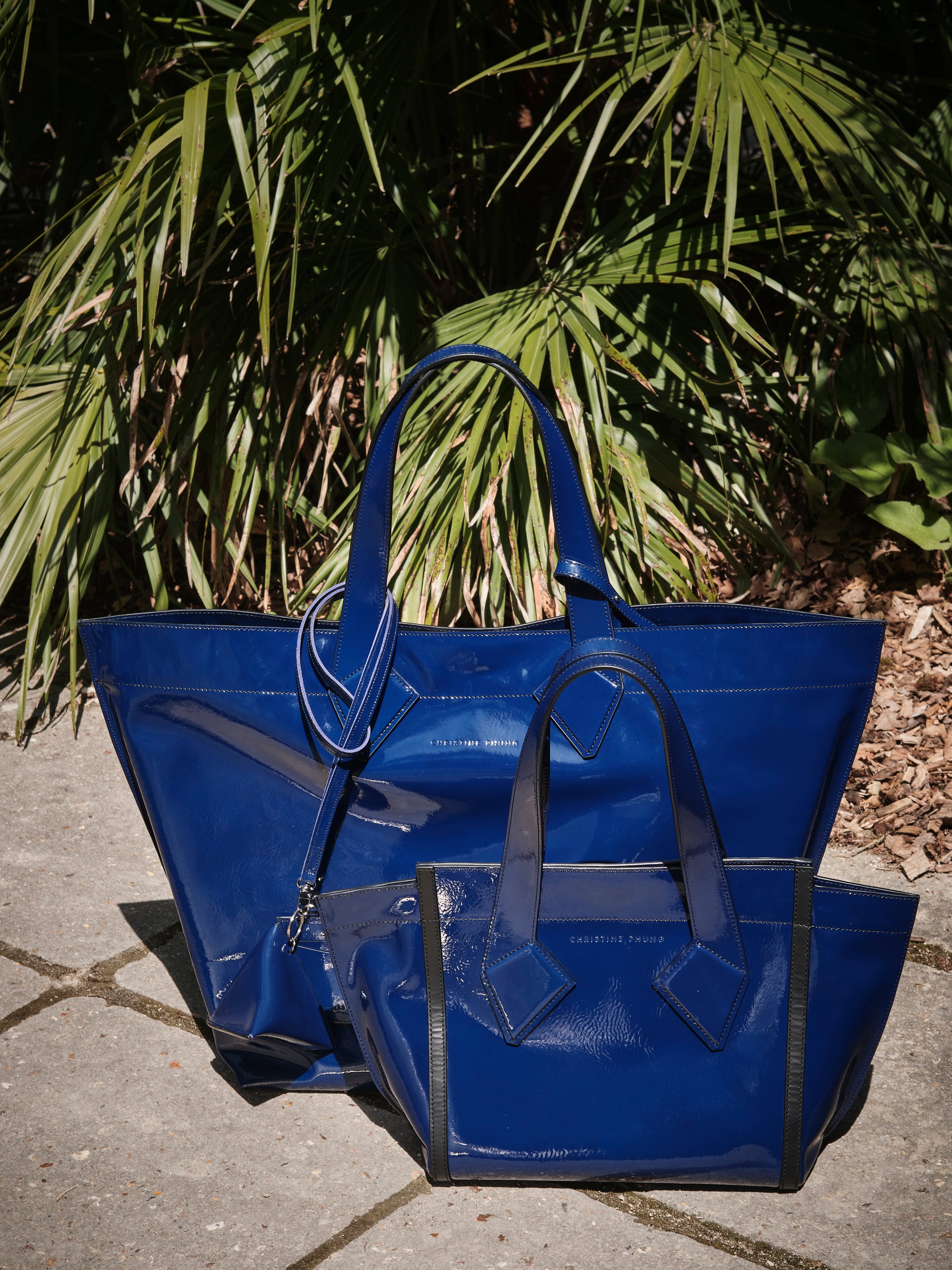 XL Blue Leather Tote Bag