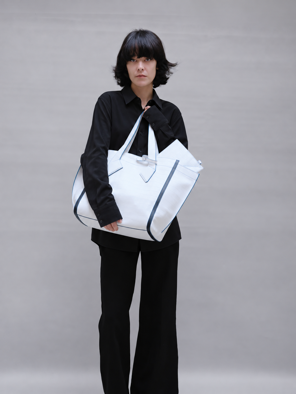 Sac Cabas L Blanc Croco – Cuir Upcyclé
