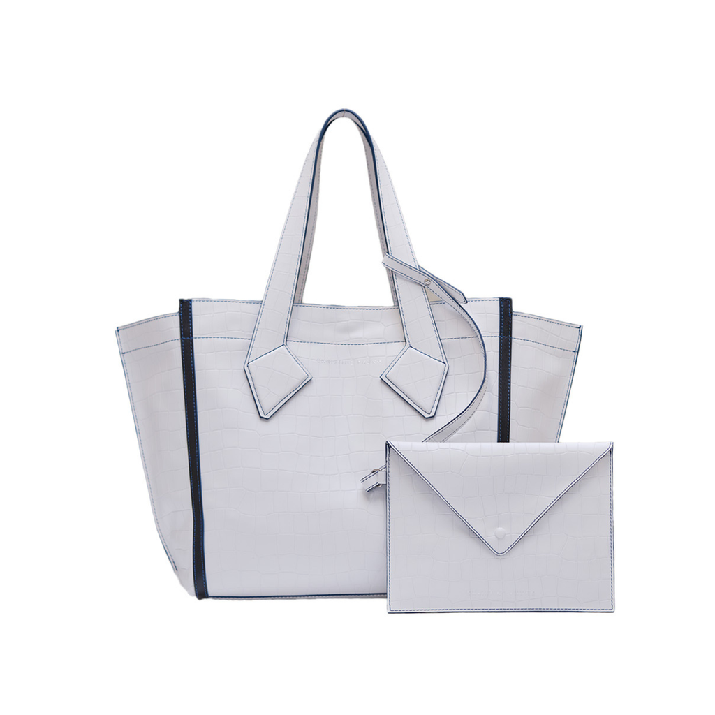 SAC CABAS L BLANC CROCO