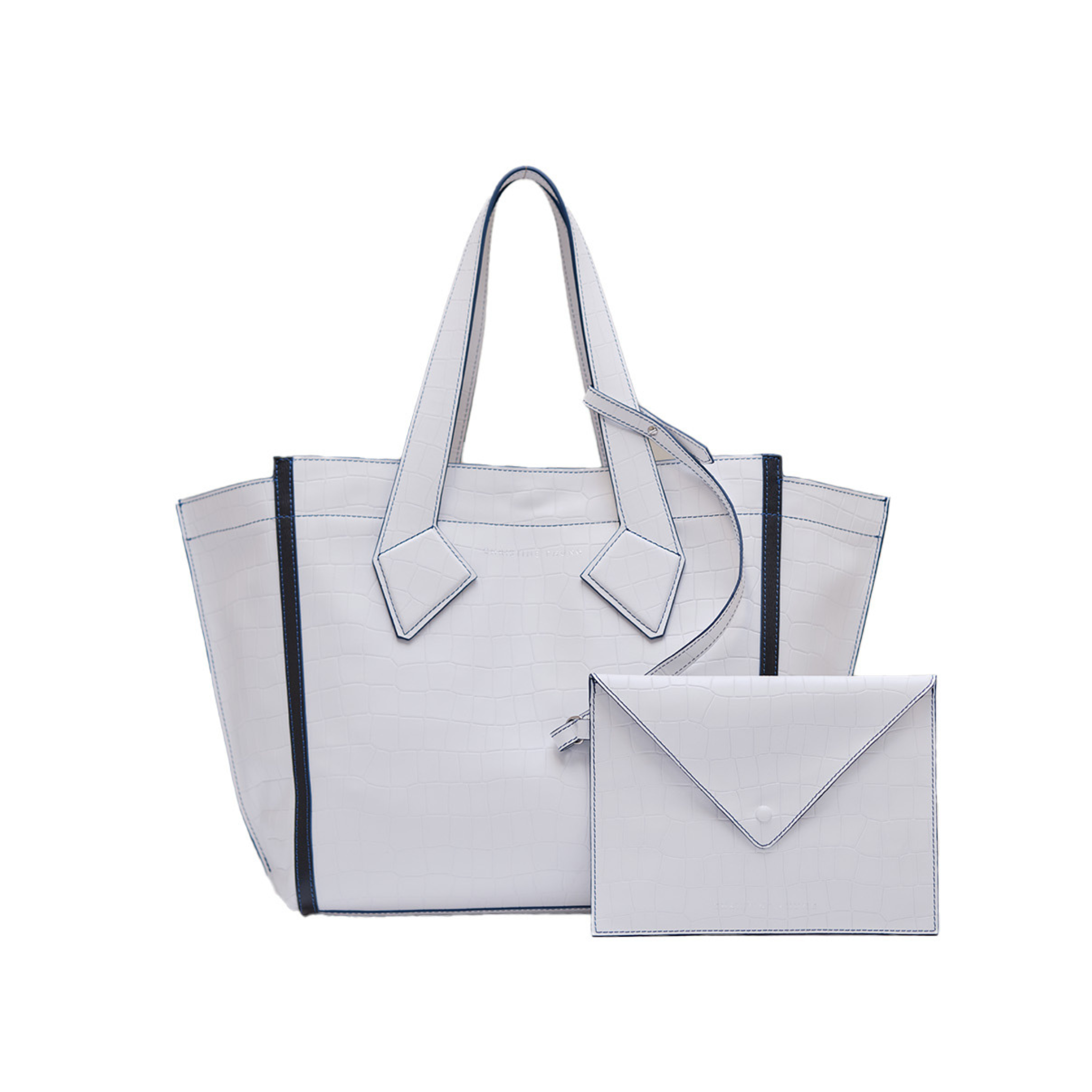 L WHITE CROCODILE TOTE BAG